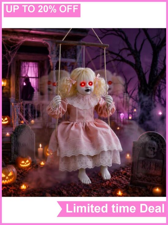 Other - Halloween Animatronic Hanging Swinging Girl Lighted Eyes Creepy Sounds Prop
